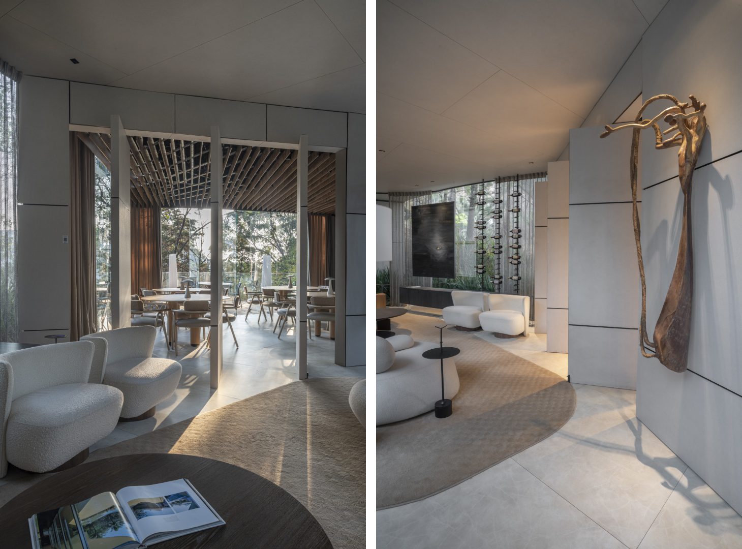 Ambiente assinado pelo Studio Arquitetônico, que aplica o Essential Grey no piso, nas paredes e no teto da área social | Fotos: Daniel Mansur/ Montagem