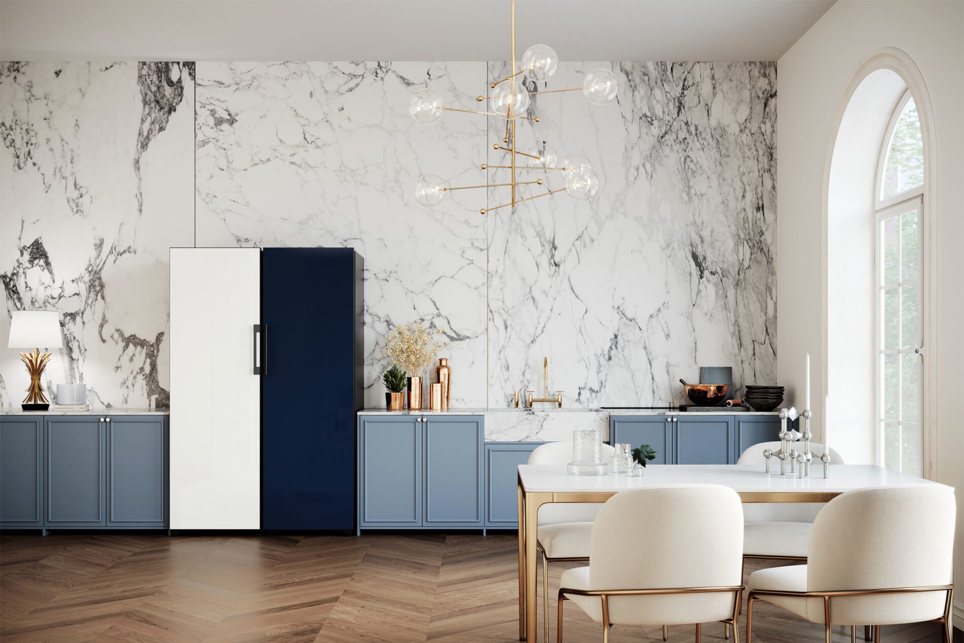 Agrupe os módulos como quiser e escolha as cores que desejar: desse modo, o refrigerador Bespoke se adapta completamente à personalidade do morador e ao estilo da cozinha. | Foto: Divulgação