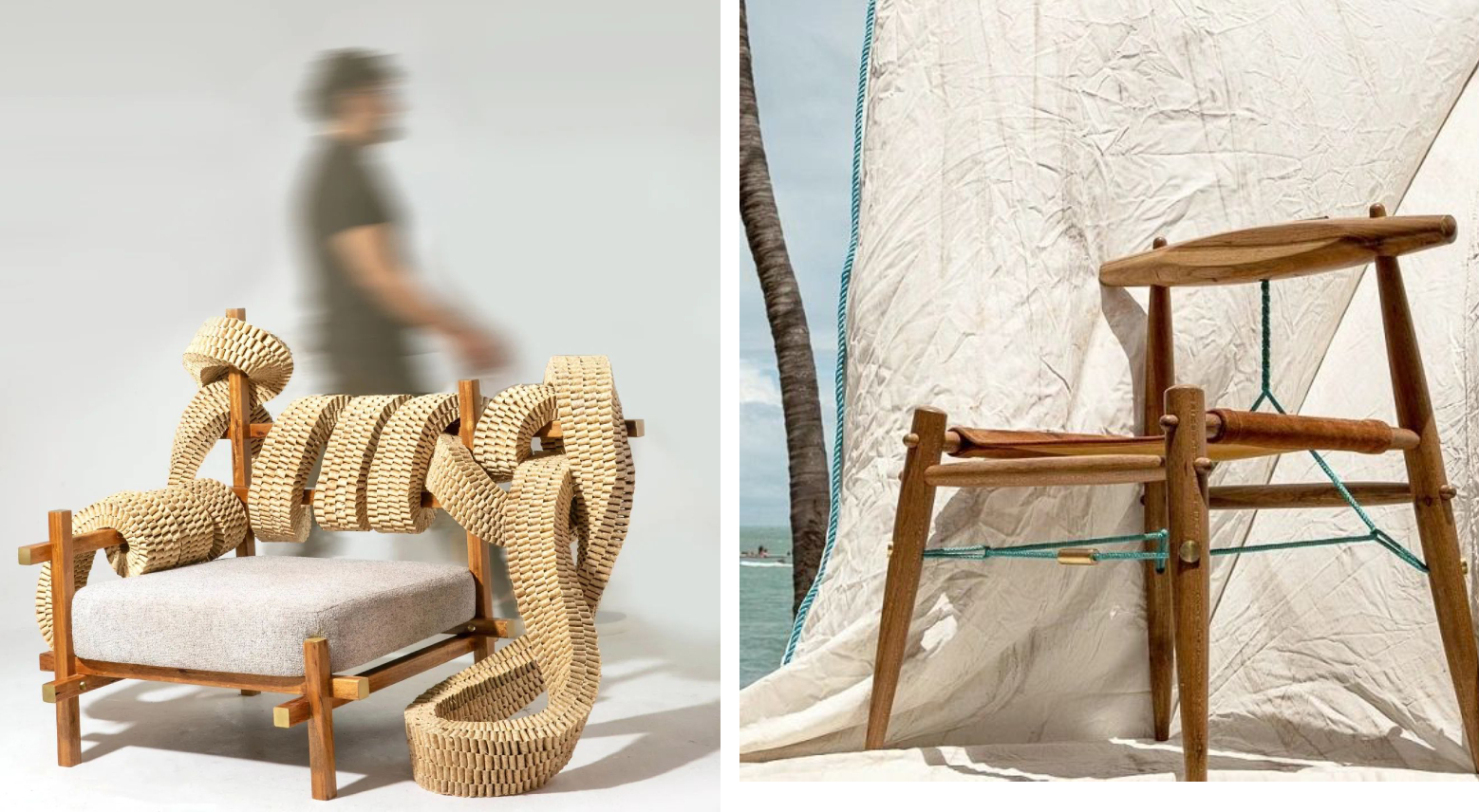Poltrona Sucuri, de Erico Gondim Design, e cadeira Caré, por Leonardo Ferreira | Fotos: Divulgação