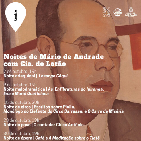 No dia 15, Companhia do Latão explora textos de Mário de Andrade em diálogo com o teatro | Imagem: Reprodução @bibliotecamariodeandrade