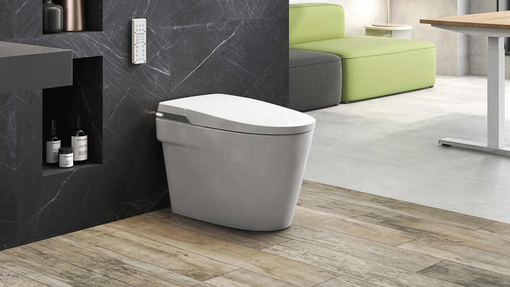 Bacia sanitária inteligente no modelo de piso da coleção In-Wash® In-Tank® Inspira, na cor branco | Foto: Divulgação