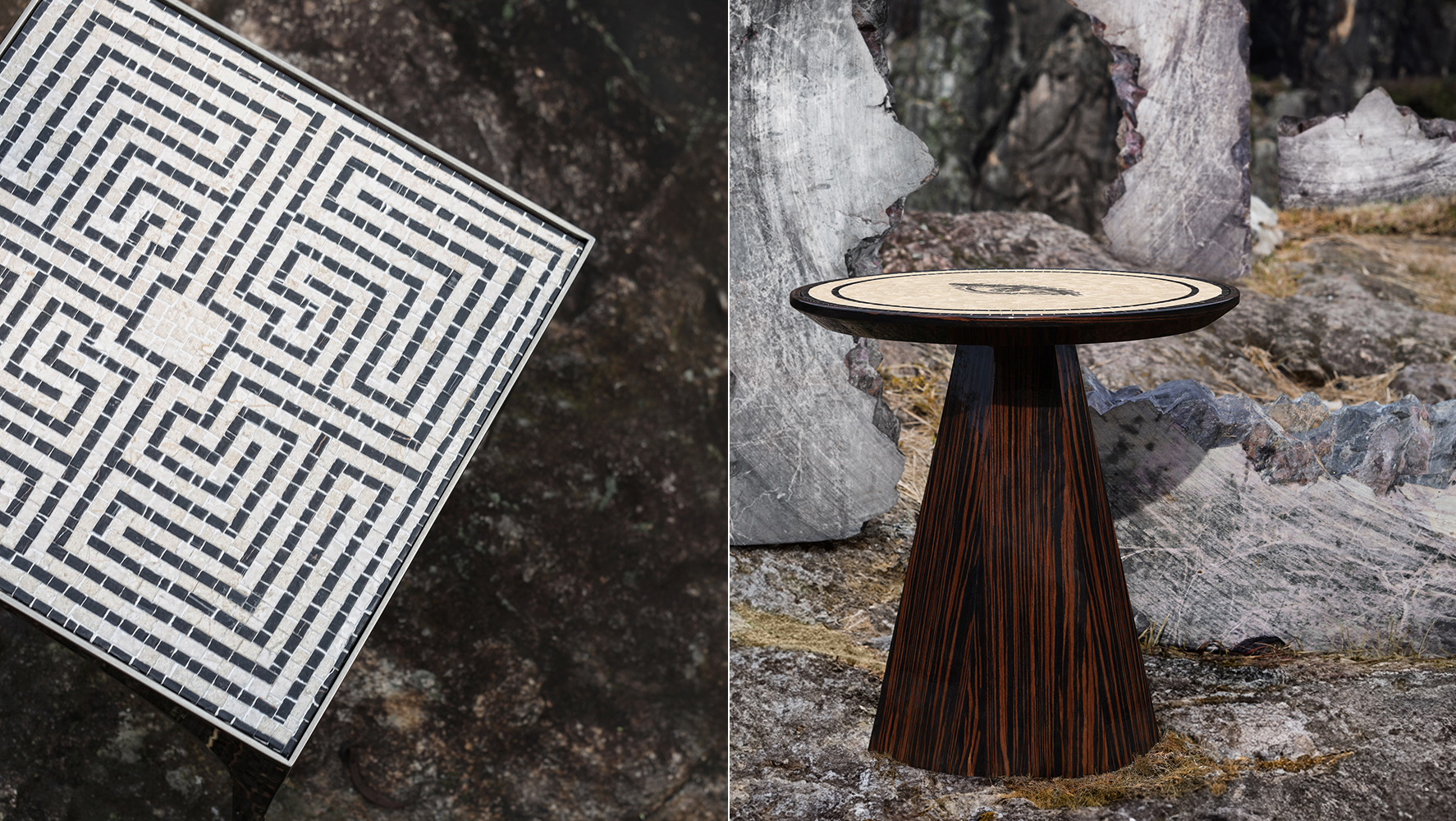 Mesas laterais Arcanum e Spectrum da coleção Arcanum, da Artefacto, a oitava assinada por Patricia Anastassiadis | Foto: Marco Antonio/ Divulgação