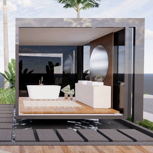 Um preview de como ficará a exposição conceitual Cubo Docol, desenvolvida pelo escritório OSA Arquitetos com alguns dos atuais ícones da marca mais premiada do segmento na América Latina | Imagem: Divulgação