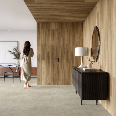 A série Arbus aposta no minimalismo por meio de um relevo contínuo. Disponível nas opções Denali Iroko, Gros Pinoli, Logan Camel e Jasper Pinha | Foto: Divulgação