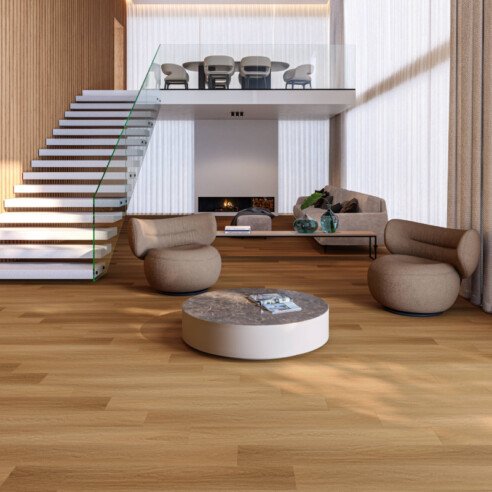 Inédita no mercado brasileiro, a tecnologia supermate redefine a experiência sensorial dos pisos vinílicos. No portfólio da Eliane Floor, está presente na série Tanin e combina naturalidade, resistência e sofisticação | Foto: Divulgação
